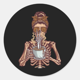 Adesivo Esqueleto Halloween Aproveitando Café Messy Bun Ho