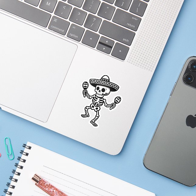 Adesivo Esqueleto Mexicano Dançando (Notebook com iPhone)