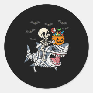 Adesivo Esqueleto Montando Múmia Tubarão Halloween Meninos