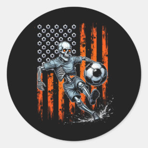 Adesivo Esqueleto Retro Jogando Futebol Bandeira dos EUA S