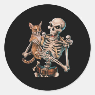 Adesivo Esqueleto Segurando Um Gato Gatinho Halloween Men 