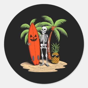 Adesivo Esqueleto Surfando Vibração de Praia de Halloween