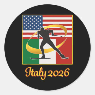 Adesivo Esqui de Fundo Itália 2026 Bandeiras EUA Itália Wi