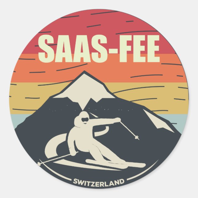 Adesivo Esqui de Suiça Saas-Fee de Esqui Retroativo (Frente)