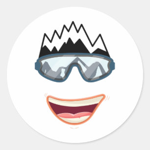Adesivo Esquiador de Snowboard Engraçado Rosto Esquiando E