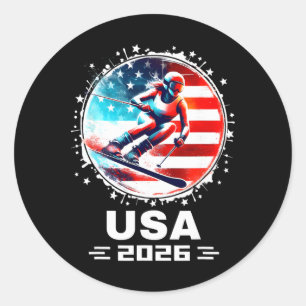 Adesivo Esquiadora Equipe Esqui EUA 2026 Esqui Bandeira Am
