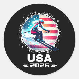 Adesivo Esquiadora Equipe Esqui EUA 2026 Esqui Bandeira Am