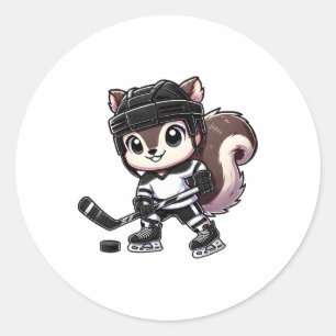 Adesivo Esquilo Chibi se Divertindo Jogando Hóquei no Gelo