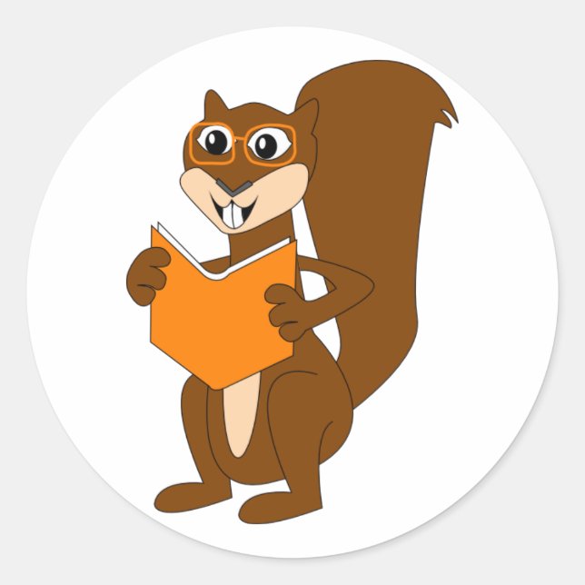 Adesivo Esquilo de Cartoon Bonito com Livro de Leitura de  (Frente)