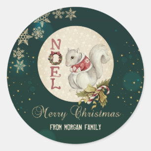 Adesivo Esquilo de Natal Vintage, Flocos de Neve