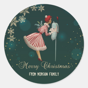 Adesivo Esquilo de Natal Vintage, Flocos de Neve