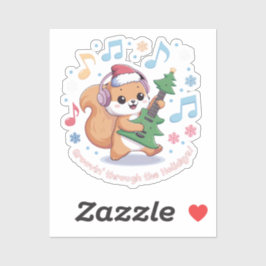 Adesivo Esquilo Festivo tocando guitarra cercada de neve