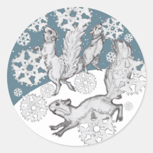 Adesivo Esquilo Floco de neve Diversão Azul Inverno Natal