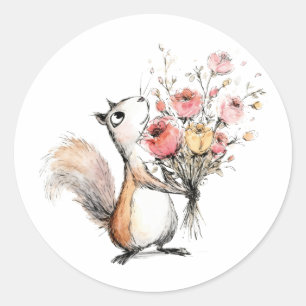 Adesivo Esquilo Fofo com Buquê de Flores