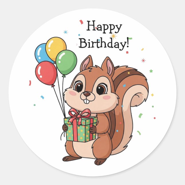 Adesivo Esquilo Fofo de Aniversário   (Frente)