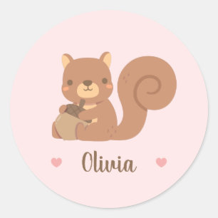 Adesivo Esquilo Fofo Segurando Nome da Menina em Rosa