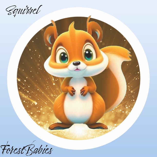 Adesivo Esquilo 🐿 Gráfico de Cartoons de Animais de Flore (🐿 Squirrel, ForestBabies Classic Round Sticker)