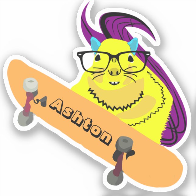 Adesivo Esquilo Naughty #944 Skate de Nome Personalizado (Frente)