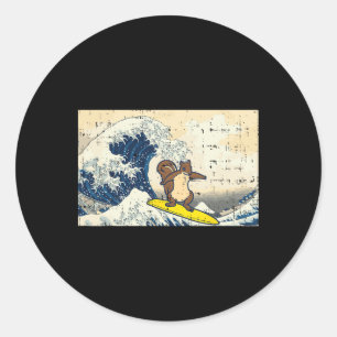 Adesivo Esquilo Surfando Onda Japonesa Arte Divertida Home