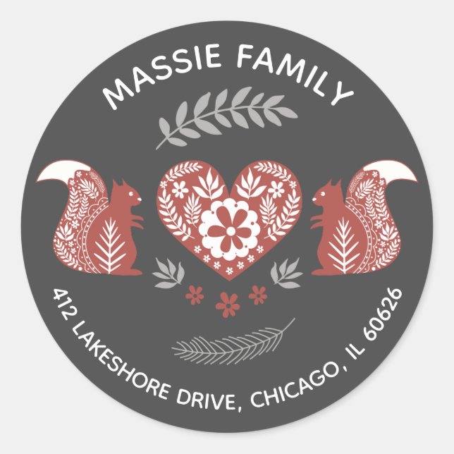 Adesivo Esquilos Escandinavos Com Endereço Cardíaco (Frente)