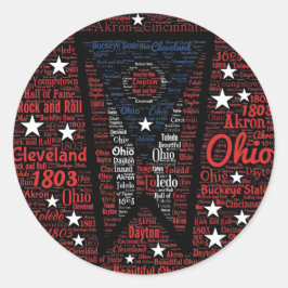 Adesivo Estado de Ohio Word Art Round Sticker, Glossy