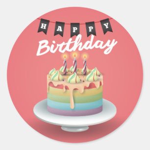 Adesivo Estamenha do preto do bolo do feliz aniversario 3D