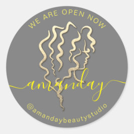 Adesivo Estamos Abertos Para A Cinza De Logotipo Dourado N