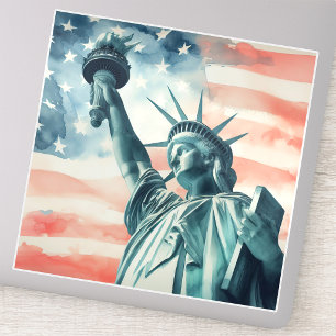 Adesivo Estátua da Liberdade em aquarela com bandeira amer