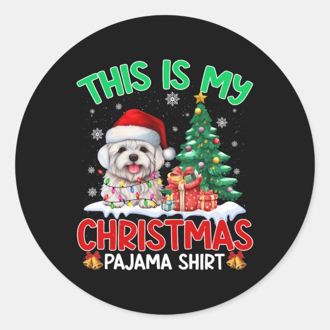 Adesivo Este É Meu Natal Pajama Maltês Cachorros Amantes X (Frente)
