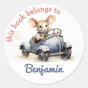 Adesivo Este Livro Pertence A - Ratinho Fofo num Carro Cri