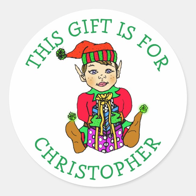 Adesivo Este presente é para, garoto Elf com presente (Frente)