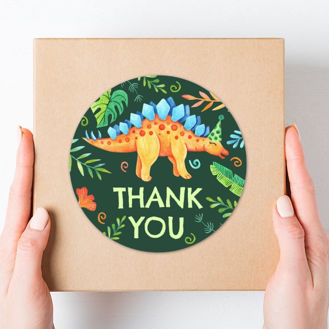 Adesivo Estegossauro Dinossauro Obrigado Aniversário (Stegosaurus Dinosaur Thank You Birthday Classic Round Sticker)