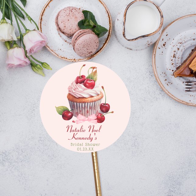 Adesivo Estética Coquete Bolo de Cereja com Laço Rosa Garo (Criador carregado)
