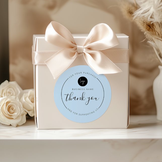 Adesivo Estética Minimalista Azul Dusty Obrigado Círculo (Dusty Blue Minimalist Aesthetic Thank You Circle Classic Round Sticker)