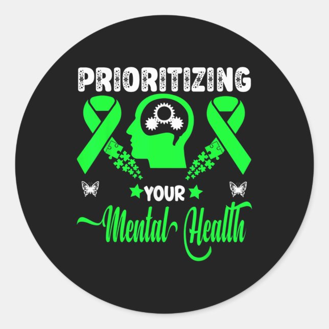 Adesivo Estigma de consciência mental verde mês (Frente)