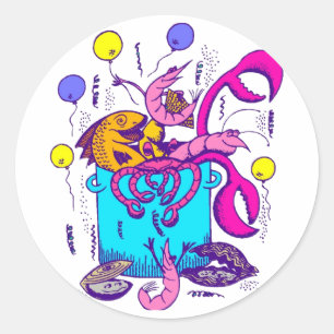 Adesivo Estilo Cajun Pote com peixes, lagostas, camarões