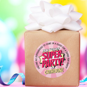 Adesivo Estilo Comic Super Herói Garota Rosa De Aniversári