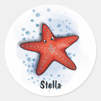 Adesivo estilo de aquarela de peixe-estrela vermelho