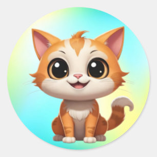 Adesivo Estilo de Cartoon de Gato Laranja Bonito - 89738