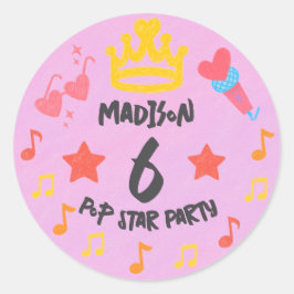 Adesivo Estilo de Crayon Editável - Pop Star Diva Birthday