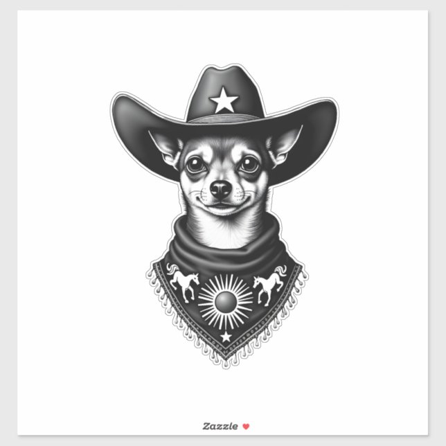 Adesivo Estilo de gravura de cowboy Chihuahua ocidental vi (Folha)
