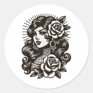 Adesivo Estilo de Tatuagem da Senhora Gypsy Vintage _1
