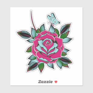 Adesivo Estilo de Tatuagem Rosa Borboleta Azul
