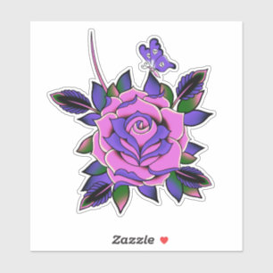 Adesivo Estilo de Tatuagem Rosas Borboleta Roxo