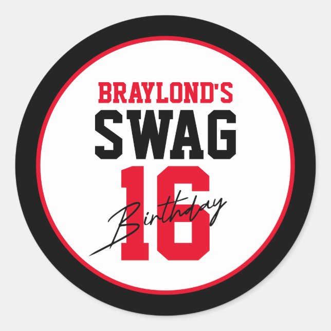 Adesivo Estilo de Varsidade Swag Vermelha 16 Aniversário (Frente)
