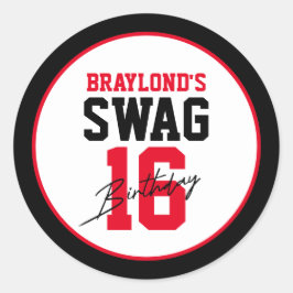 Adesivo Estilo de Varsidade Swag Vermelha 16 Aniversário