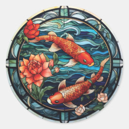Adesivo Estilo de Vidro Asiático Koi Fish e Camellias