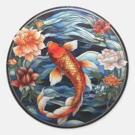 Adesivo Estilo de Vidro Asiático Koi Fish e Camellias