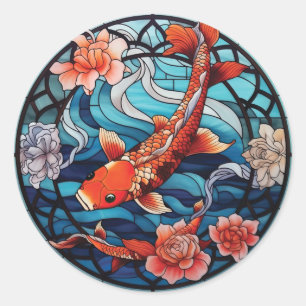 Adesivo Estilo de Vidro Asiático Koi Fish e Camellias