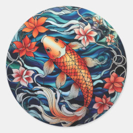 Adesivo Estilo de Vidro Asiático Koi Fish e Camellias